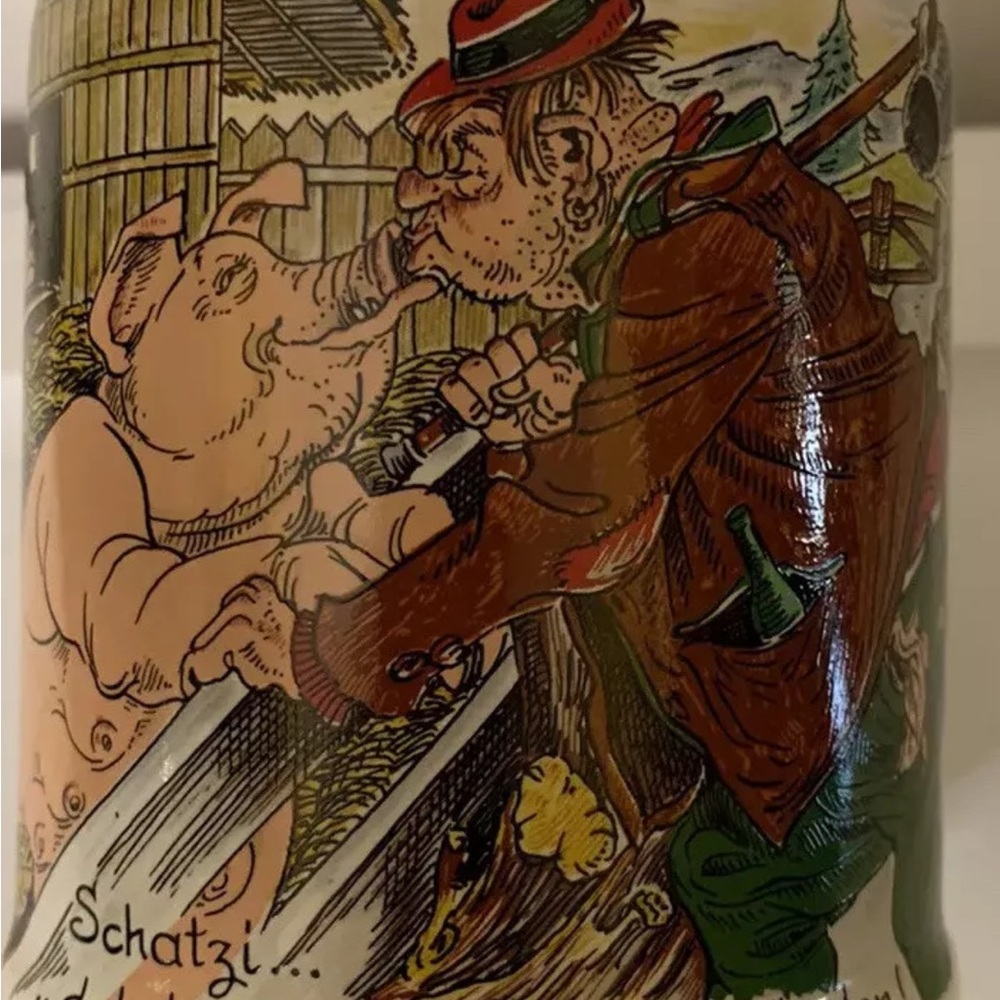 Vintage German Beer mug Stein drunk kissing Pig 1993‎ schatzi